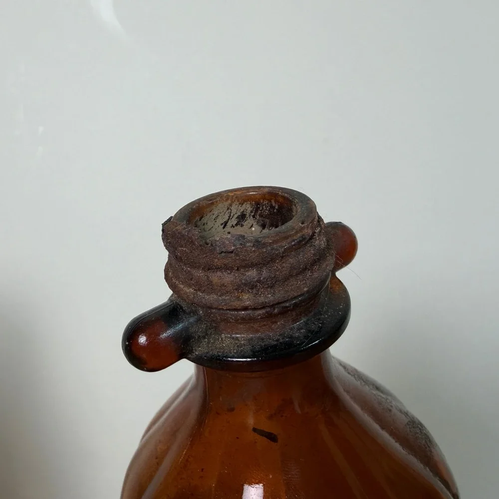 Vintage Glass Bottle Trio Amber and Clear Apothecary Medicine Bottles Set of 3
